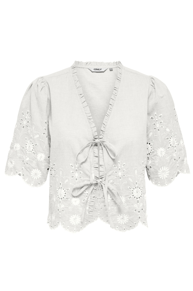 ONLMIFFY S/S EMB TIE TOP OS WVN 15364399 CLOUD DANCER